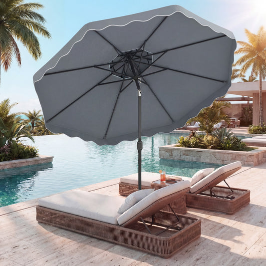 9 Feet Patio Umbrella, Push Button Tilt, Crank, Gray Outdoor Umbrellas Gray at Gallery Canada