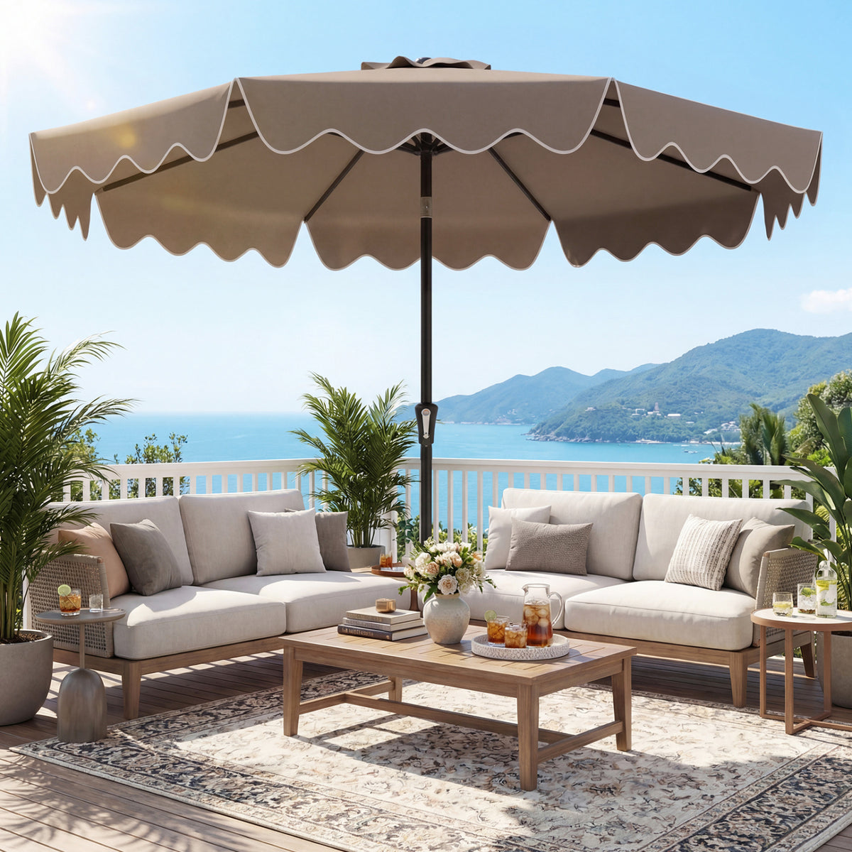 9 Feet Patio Umbrella, Weighted Base With Sandbags, Brown Outdoor Umbrellas at Gallery Canada