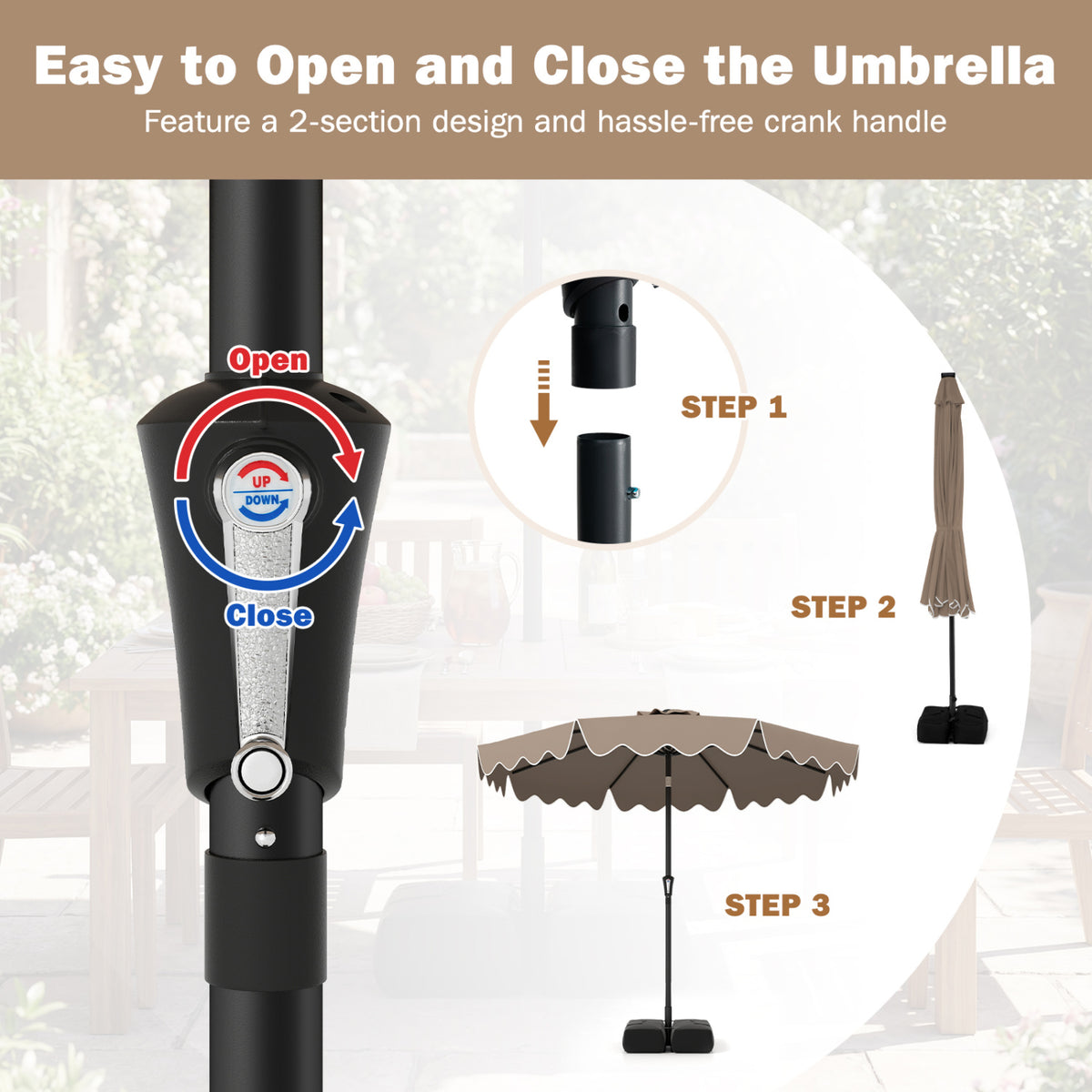 9 Feet Patio Umbrella, Weighted Base With Sandbags, Brown Outdoor Umbrellas at Gallery Canada