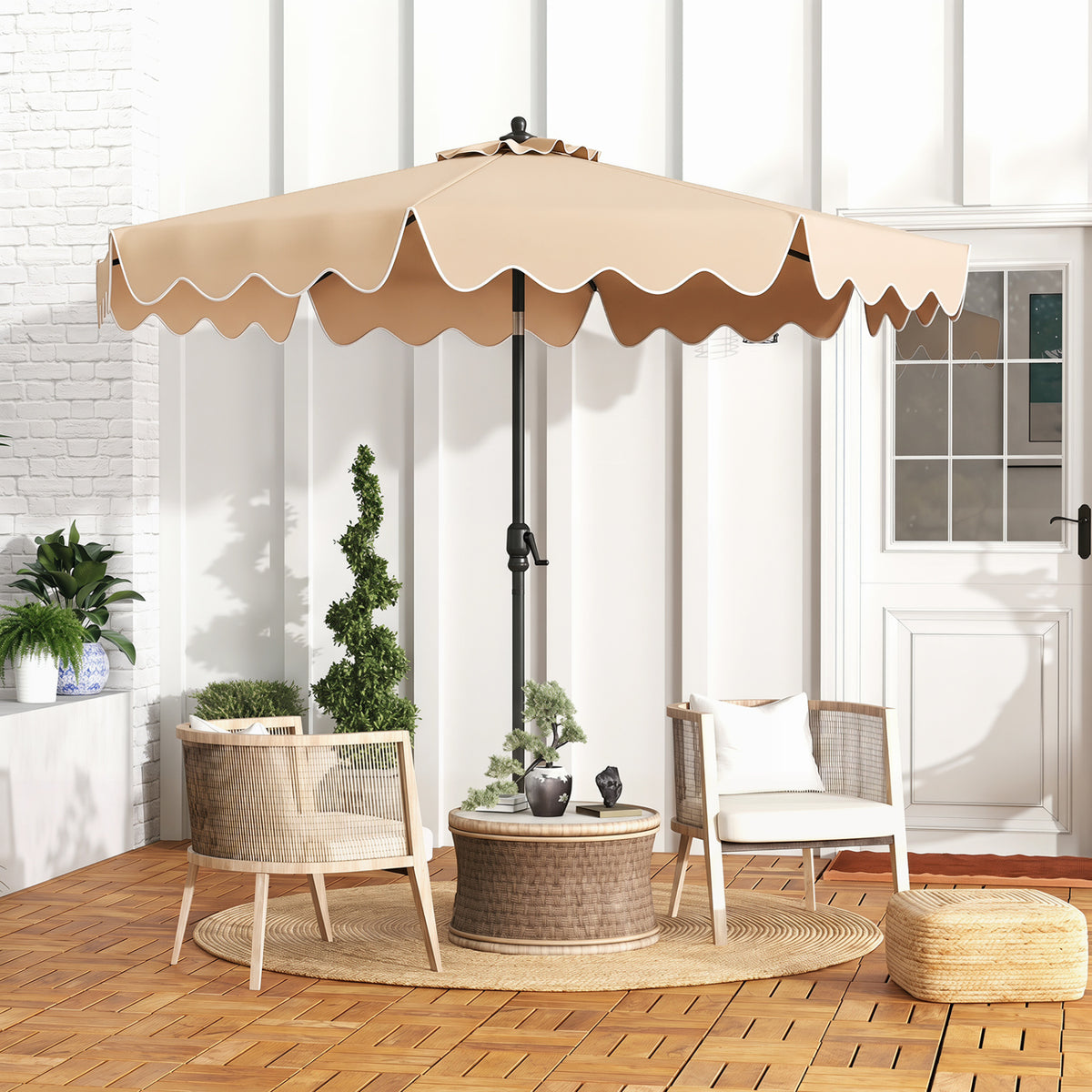 9 Feet Patio Umbrella, Crank Handle, Push Button Tilt, Beige Outdoor Umbrellas at Gallery Canada