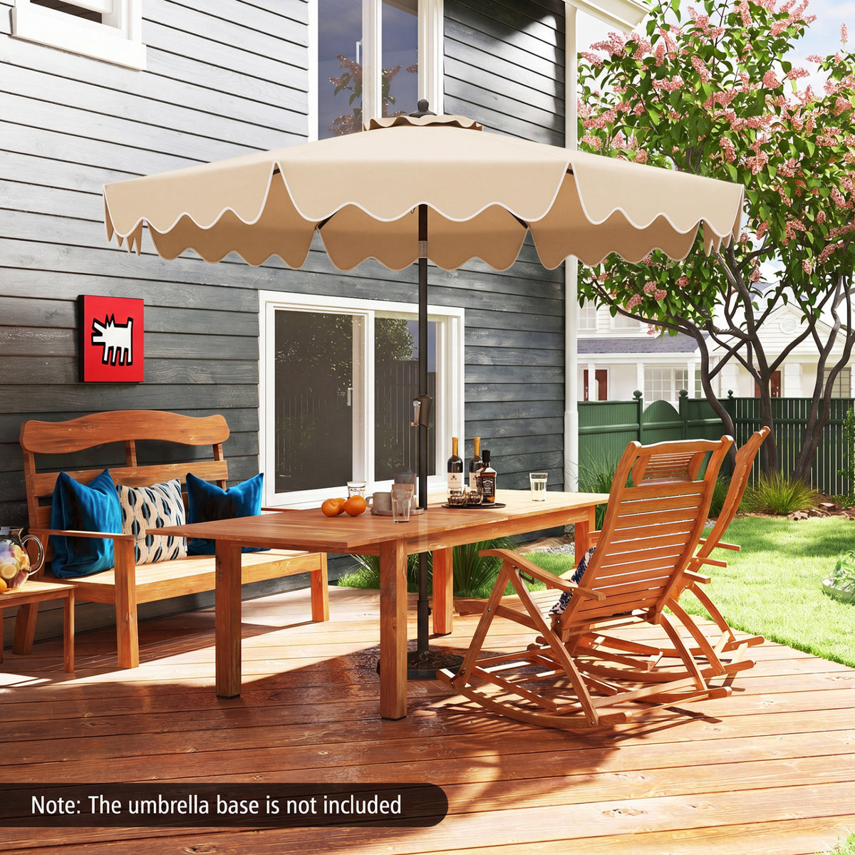 9 Feet Patio Umbrella, Crank Handle, Push Button Tilt, Beige Outdoor Umbrellas at Gallery Canada