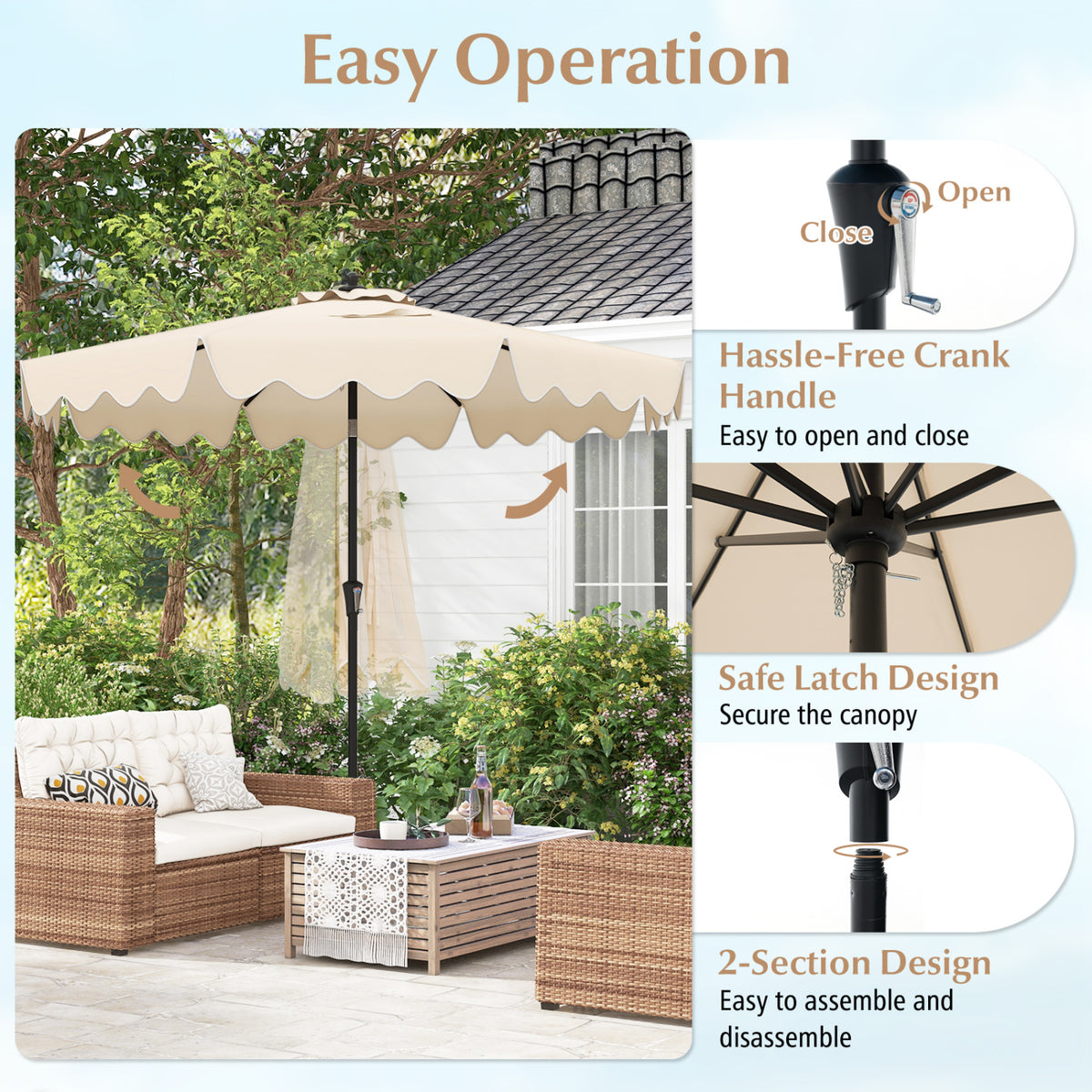 9 Feet Patio Umbrella, Crank Handle, Push Button Tilt, Beige Outdoor Umbrellas at Gallery Canada