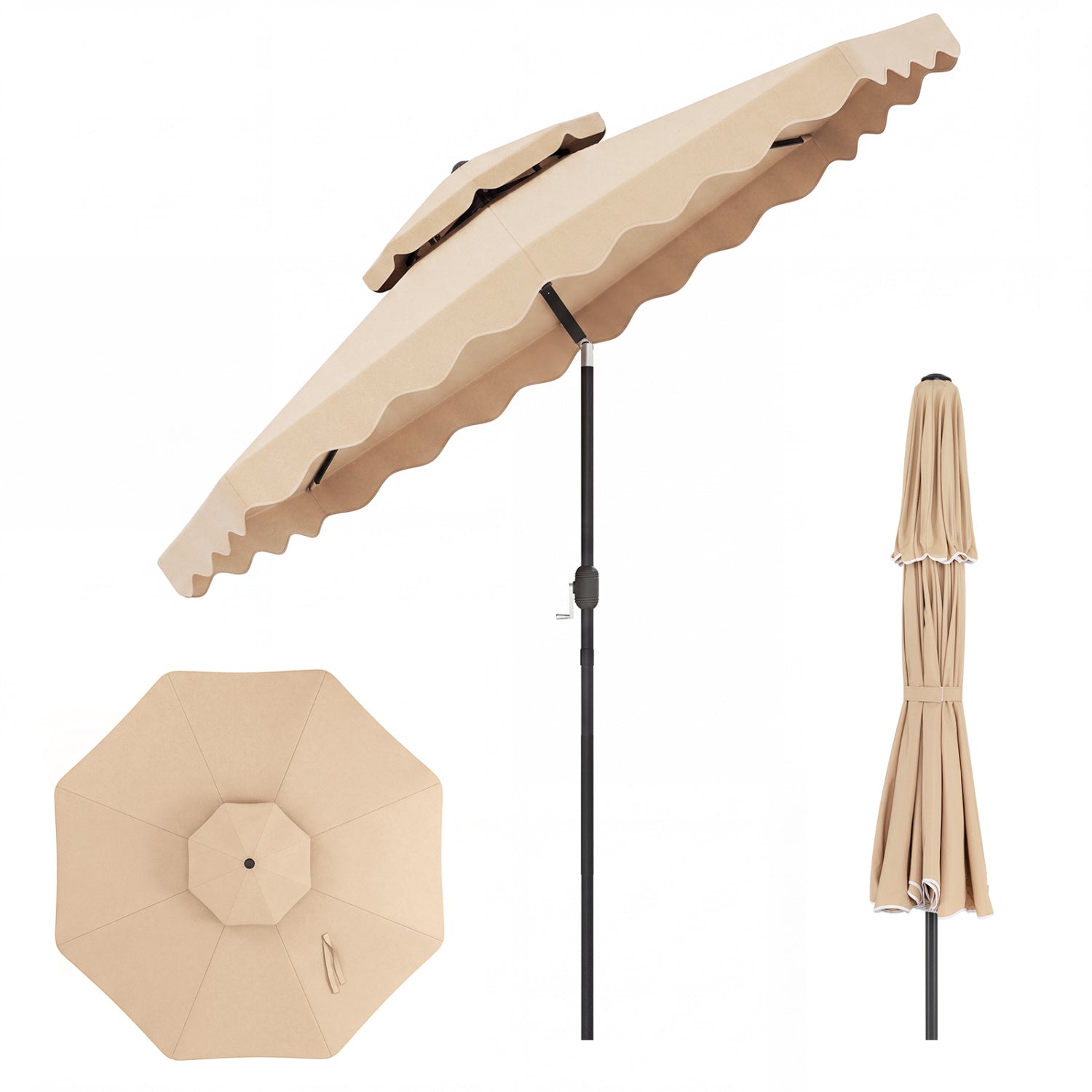 9 Ft Patio Umbrella With Push Button Tilt, Beige Outdoor Umbrellas Beige at Gallery Canada
