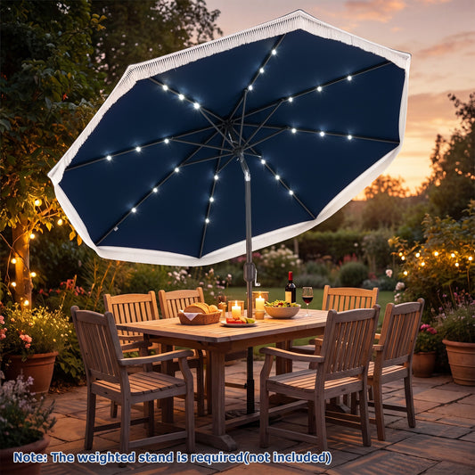 9 Feet Solar Patio Umbrella, 24 LED Lights, Navy Outdoor Umbrellas Navy at Gallery Canada
