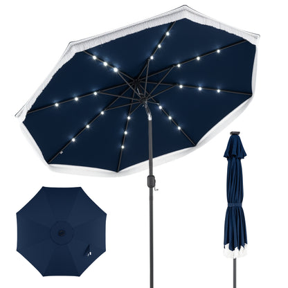 9 Feet Solar Patio Umbrella, 24 LED Lights, Navy Outdoor Umbrellas at Gallery Canada
