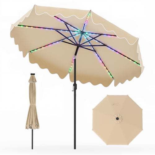 9 Feet Solar Patio Umbrella with Color-Changing LED Lights, Beige