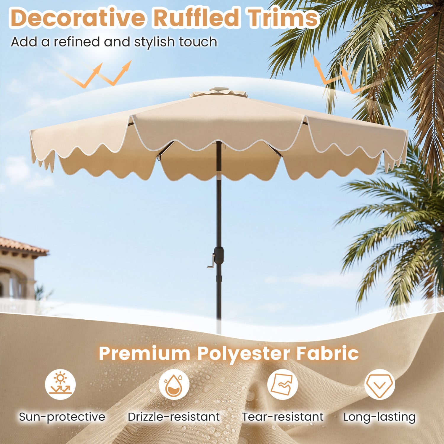 9 Feet Solar Patio Umbrella with Color-Changing LED Lights, Beige Outdoor Umbrellas at Gallery Canada