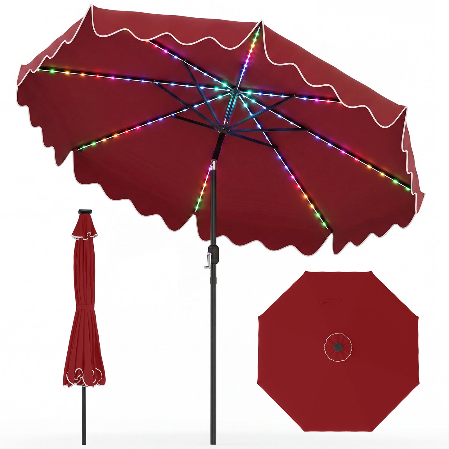 9 Feet Solar Patio Umbrella with Color-Changing LED Lights, Wine Outdoor Umbrellas Wine at Gallery Canada