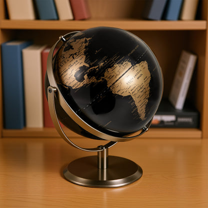 9-Inch Metallic World Globe, Golden Metal Stand, Black Learning Toys at Gallery Canada
