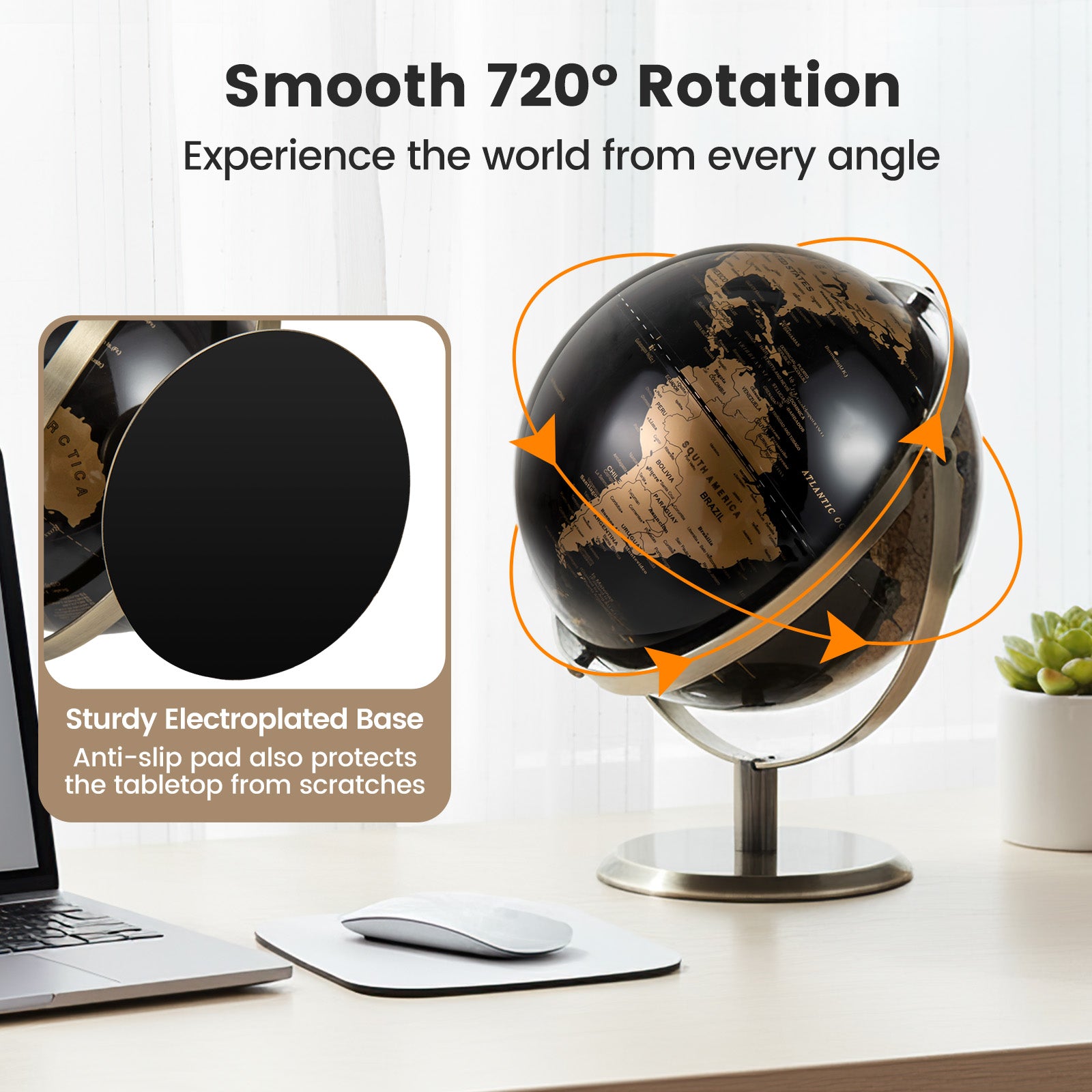 9-Inch Metallic World Globe, Golden Metal Stand, Black Learning Toys at Gallery Canada
