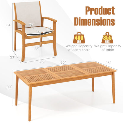 Ensemble de salle à manger en bois d'acacia de 9 pièces avec table de 80" et fauteuils en tissu, jaune