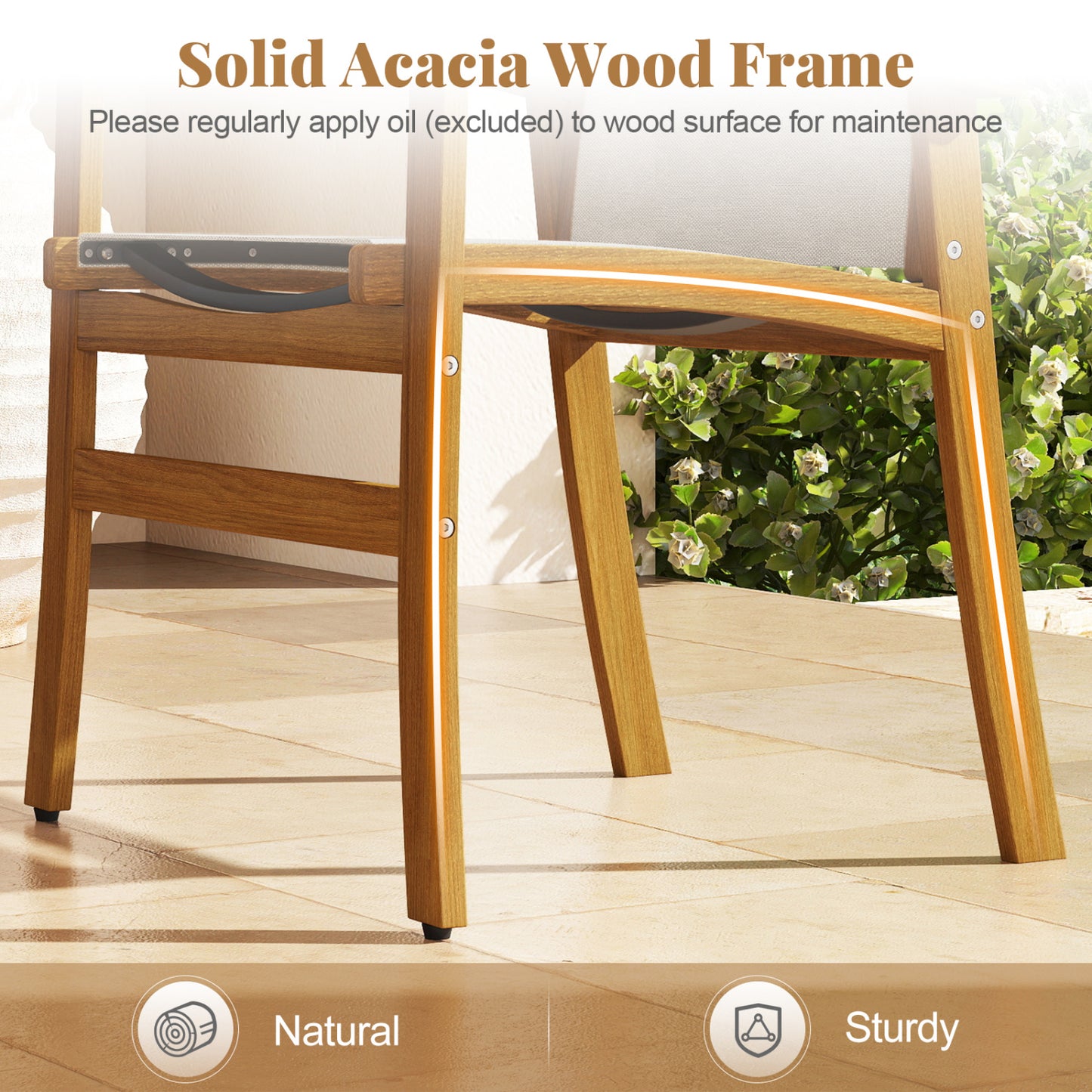Ensemble de salle à manger en bois d'acacia de 9 pièces avec table de 80" et fauteuils en tissu, jaune