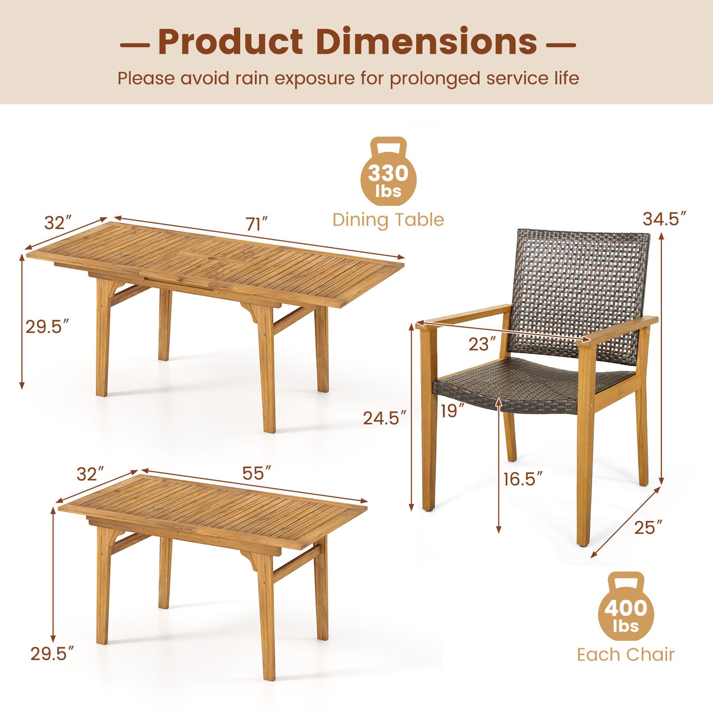 9-Piece Expandable Patio Dining Set, Natural Patio Dining Sets at Gallery Canada