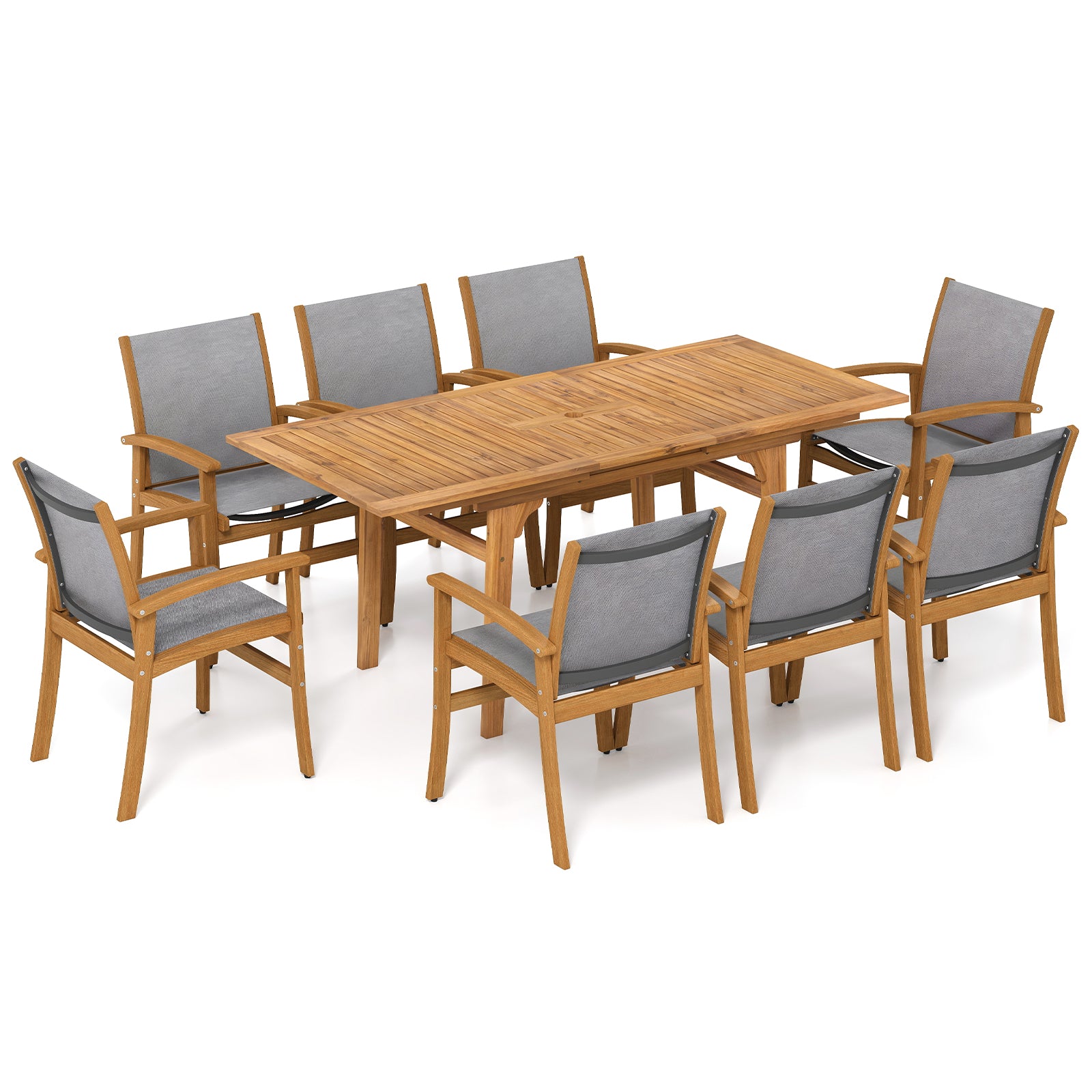 Acacia Wood Patio Dining Set, 9 Pieces, For 6-8, Gray Patio Dining Sets at Gallery Canada