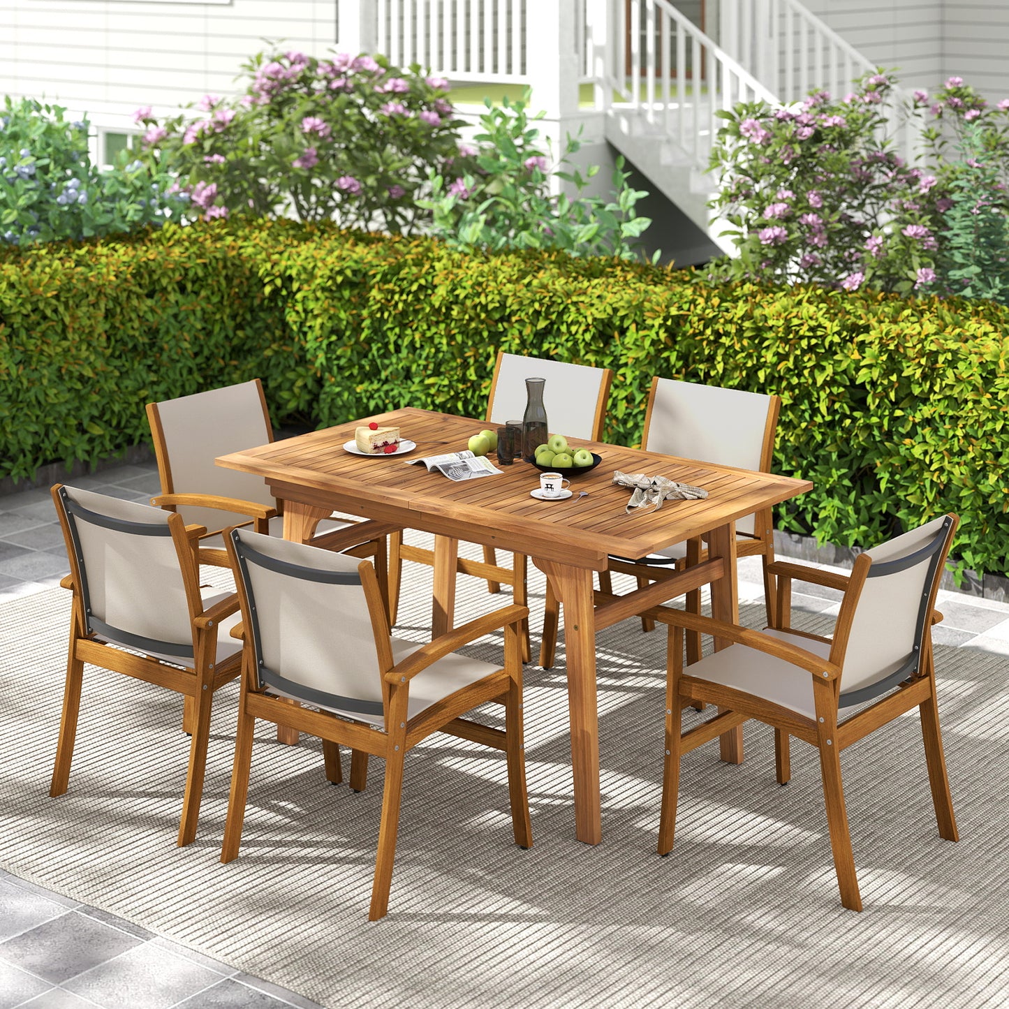 9 Pieces Outdoor Acacia Wood Patio Dining Set for 6-8, Beige Patio Dining Sets at Gallery Canada