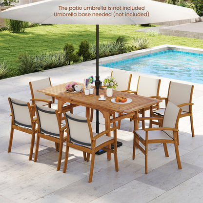 9 Pieces Outdoor Acacia Wood Patio Dining Set for 6-8, Beige Patio Dining Sets at Gallery Canada