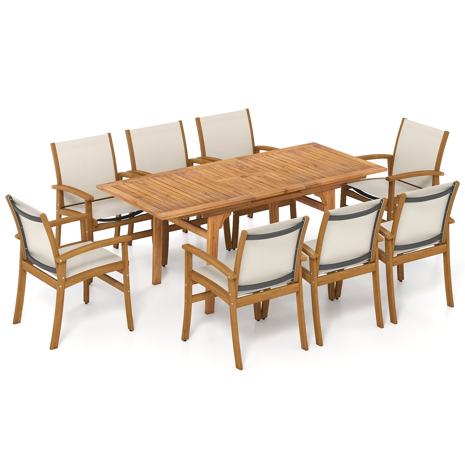 9 Pieces Outdoor Acacia Wood Patio Dining Set for 6-8, Beige Patio Dining Sets at Gallery Canada