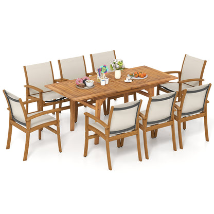 9 Pieces Outdoor Acacia Wood Patio Dining Set for 6-8, Beige Patio Dining Sets at Gallery Canada