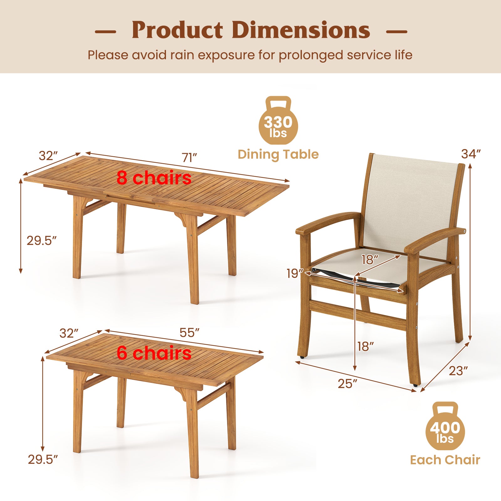 9 Pieces Outdoor Acacia Wood Patio Dining Set for 6-8, Beige Patio Dining Sets at Gallery Canada