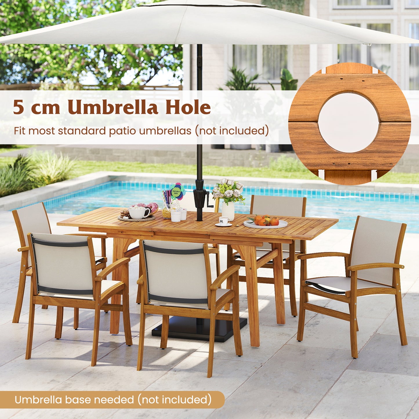 9 Pieces Outdoor Acacia Wood Patio Dining Set for 6-8, Beige Patio Dining Sets at Gallery Canada