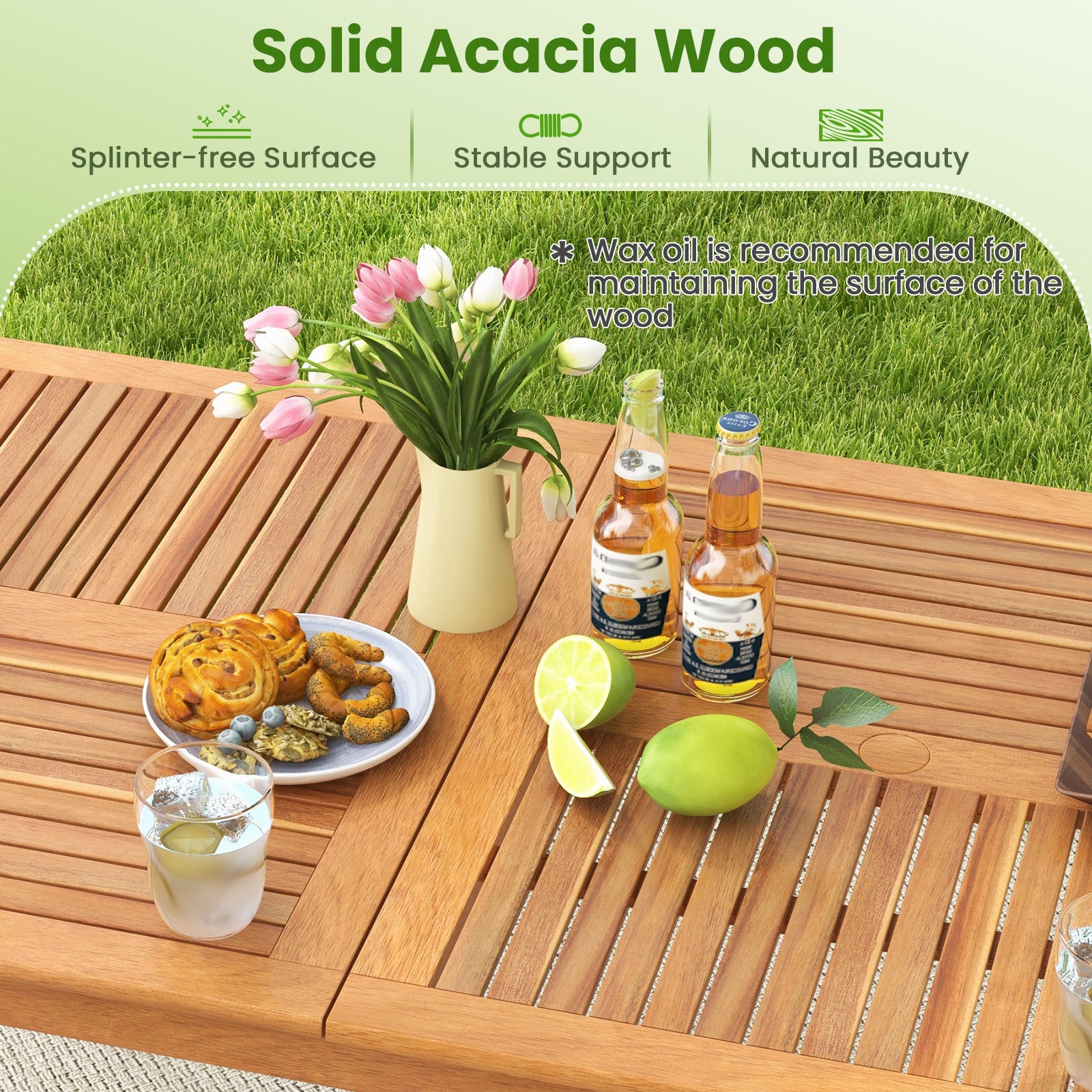 9-Piece Wood Rectangular Patio Dining Table Set, 8 Chairs, Slatted Tabletop Patio Dining Sets at Gallery Canada