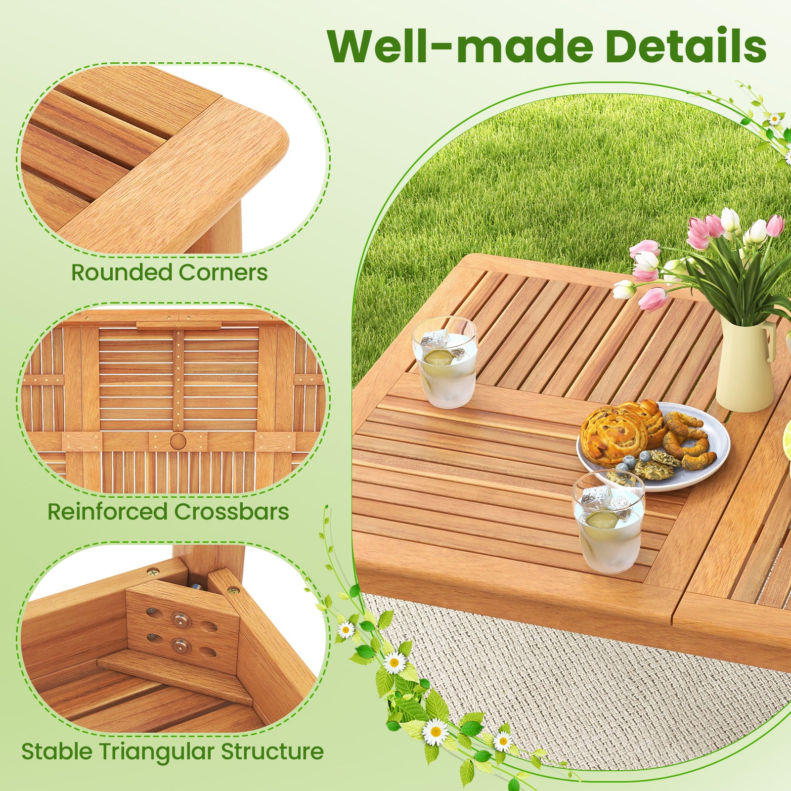 9-Piece Wood Rectangular Patio Dining Table Set, 8 Chairs, Slatted Tabletop Patio Dining Sets at Gallery Canada