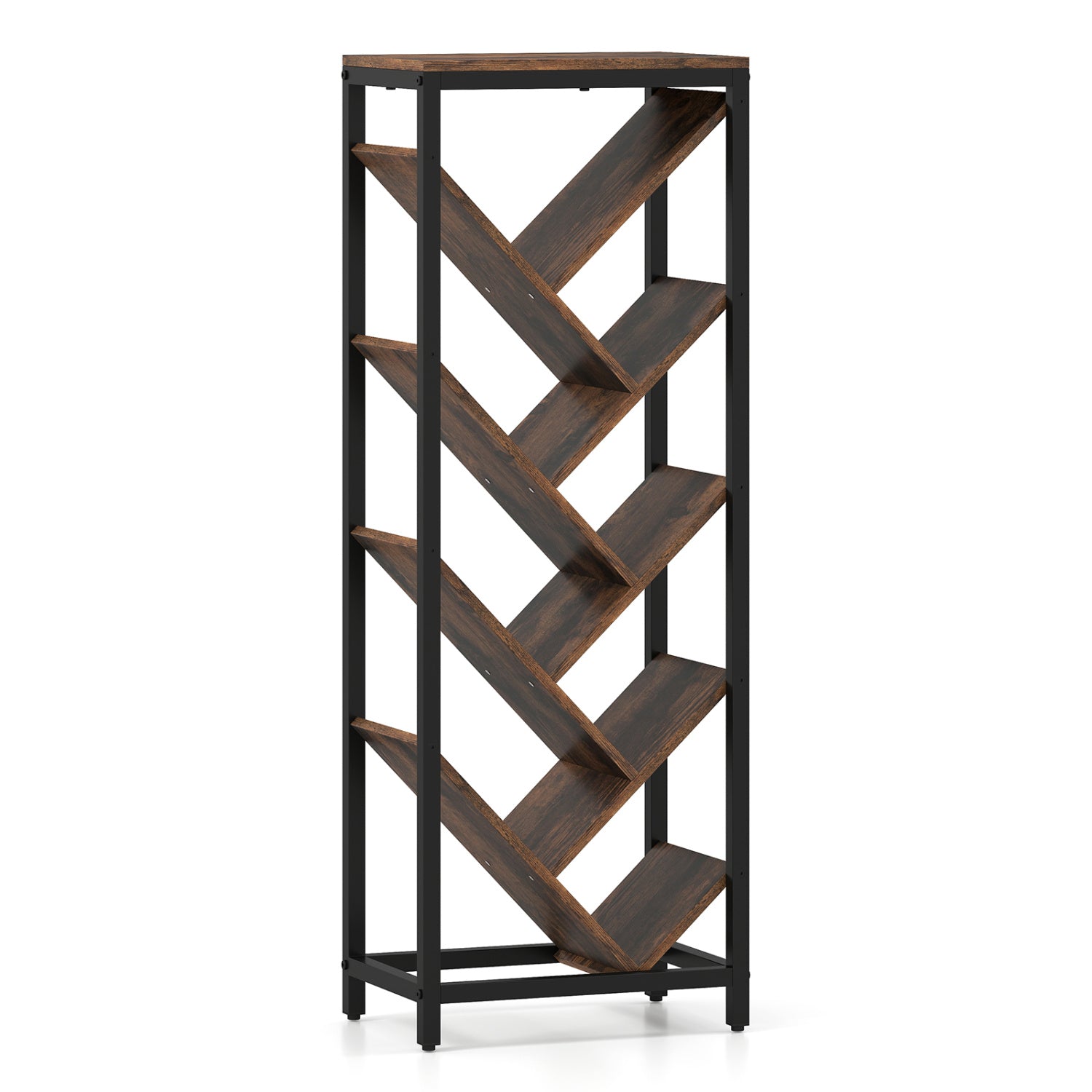 9-Tier Freestanding Bookcase, Rustic Brown Bookcases Rustic Brown at Gallery Canada