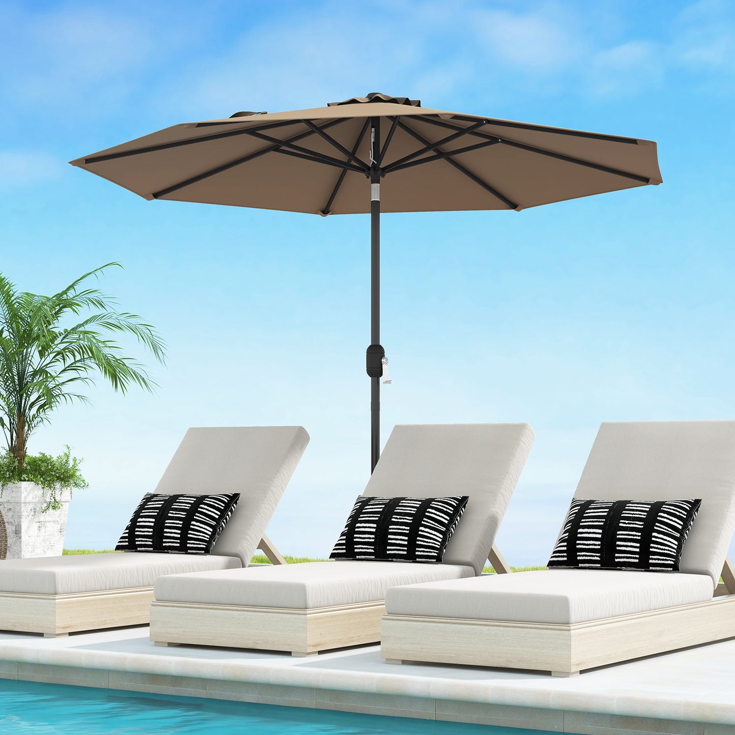 9 ft Outdoor Patio Table Umbrella, Push Button Tilt Crank Lift, Tan Outdoor Umbrellas at Gallery Canada