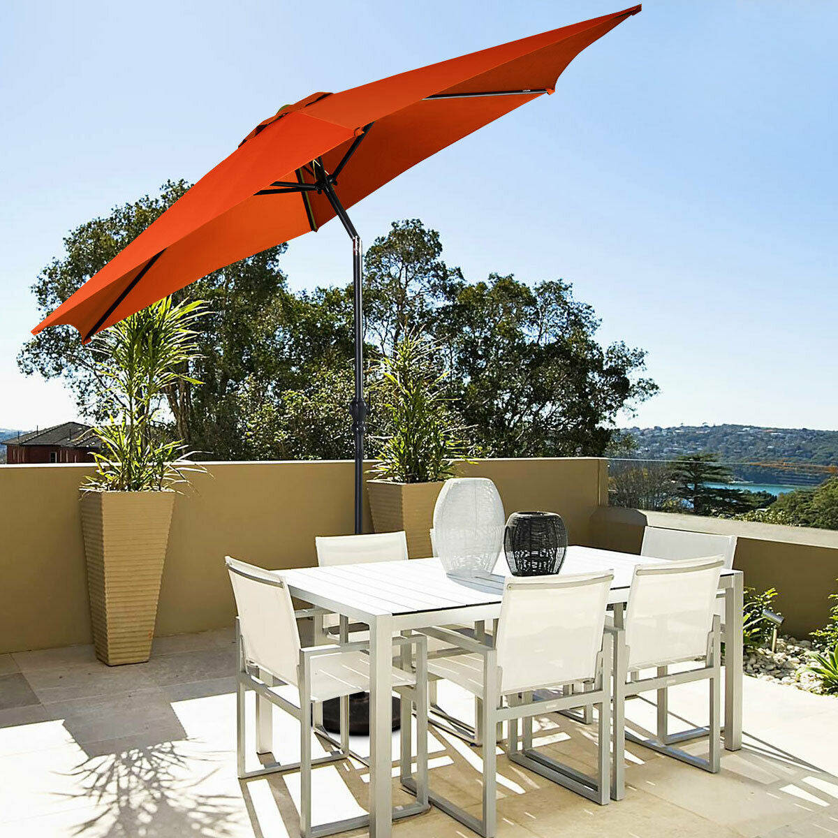 9ft Patio Market Table Umbrella, Push Button Tilt Crank, Orange Outdoor Umbrellas at Gallery Canada