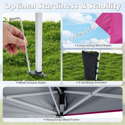 9 Ft x 9 Ft Pop Up Canopy Tent with Ground Stakes, Wind Ropes & Carry Bag, Pink Canopies at Gallery Canada