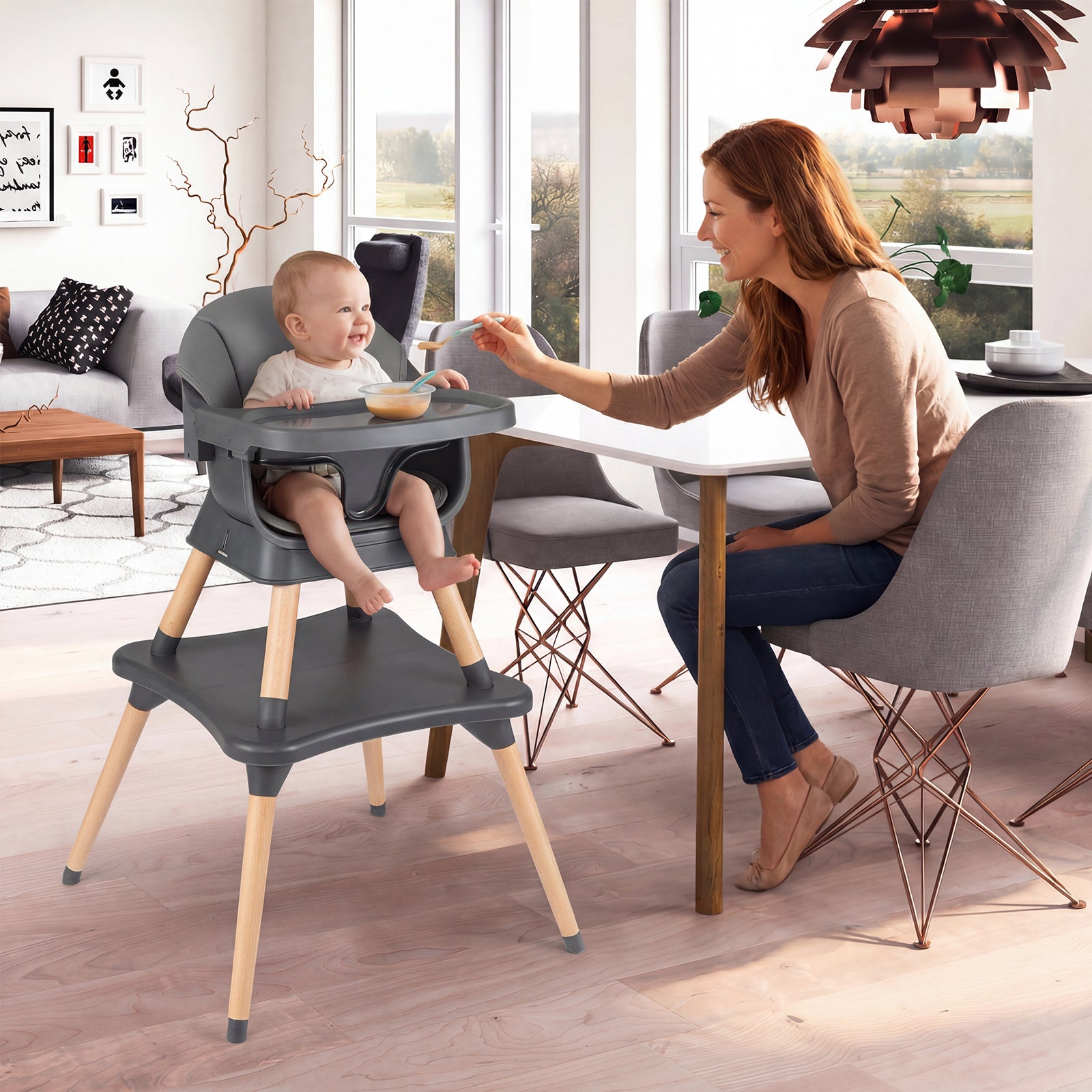 9-In-1 Convertible High Chair, Solid Wood Legs, Gray High Chairs at Gallery Canada