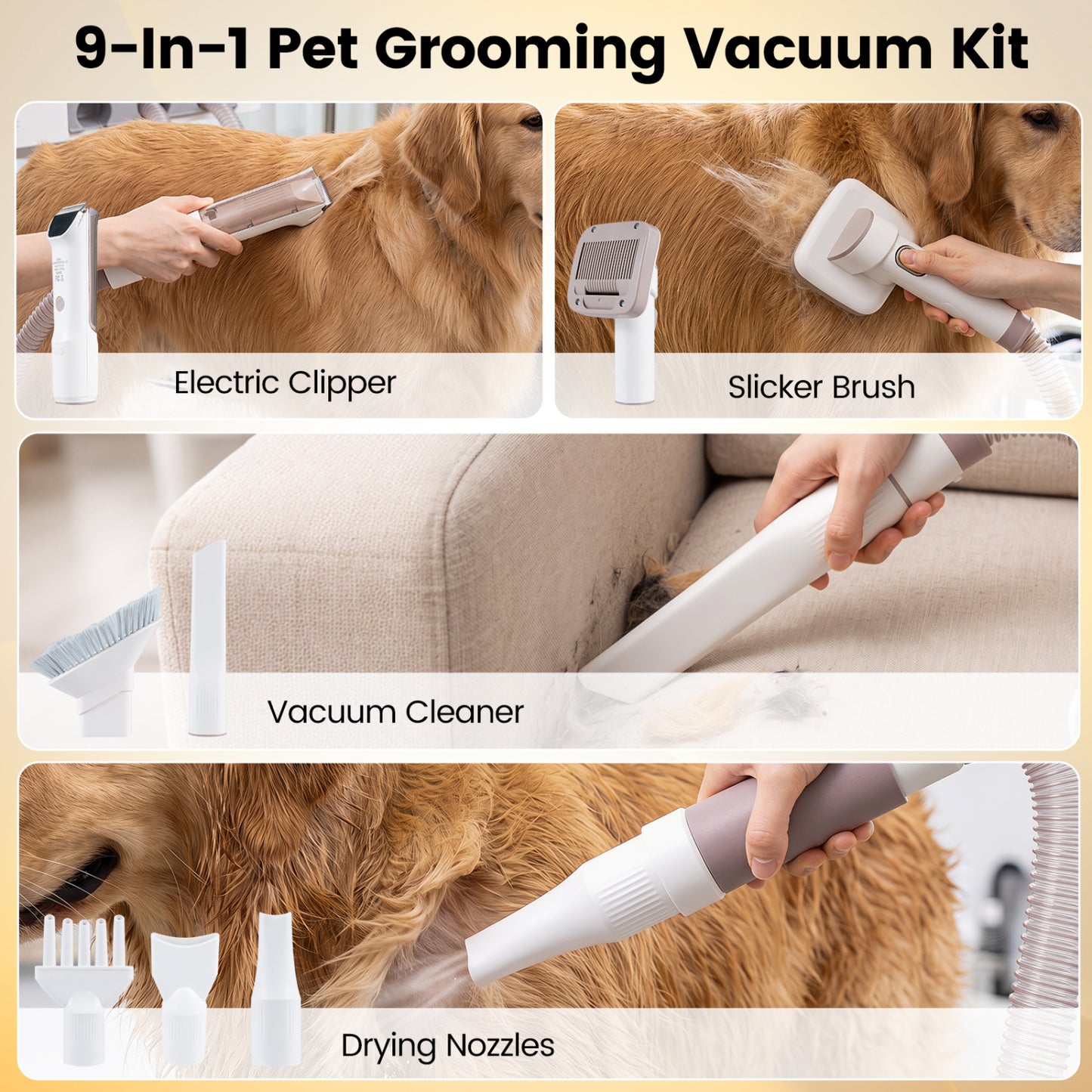 Kit de toilette pour chien à aspiration 9-en-1, 3 modes d'aspiration