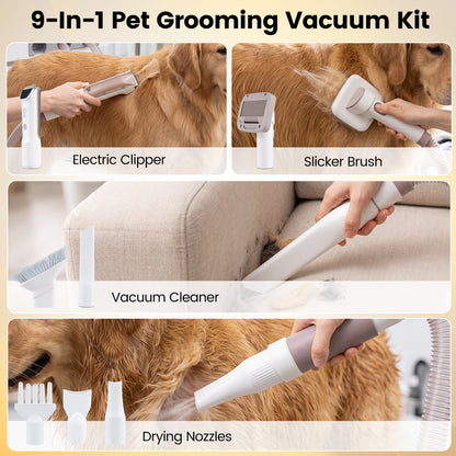 Kit de toilette pour chien à aspiration 9-en-1, 3 modes d'aspiration