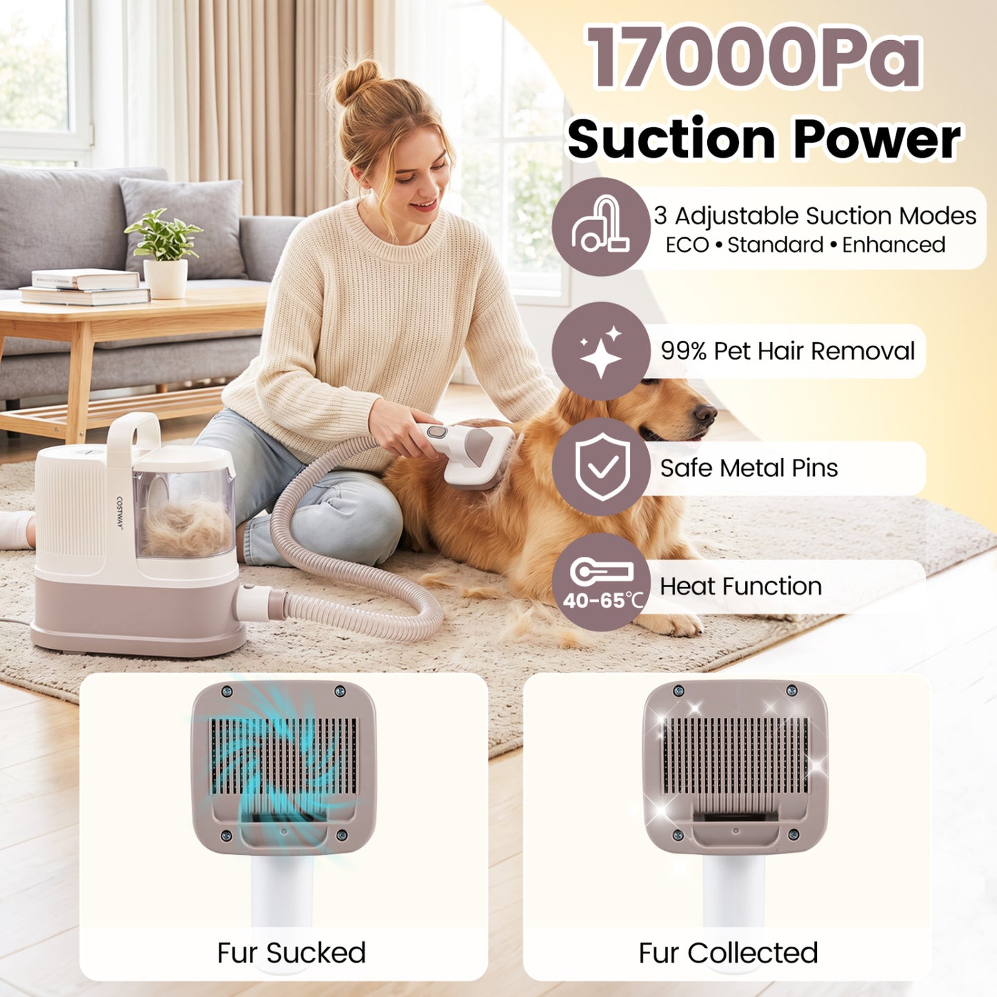 Kit de toilette pour chien à aspiration 9-en-1, 3 modes d'aspiration