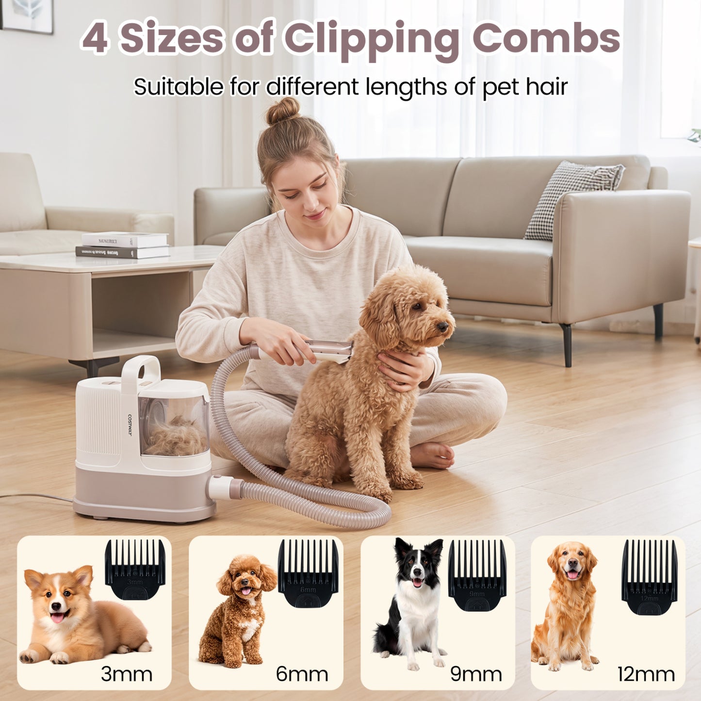 Kit de toilette pour chien à aspiration 9-en-1, 3 modes d'aspiration