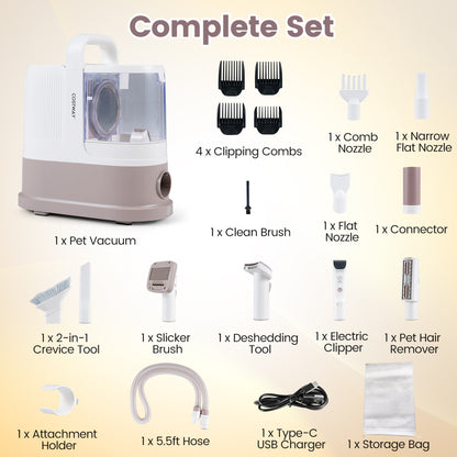 Kit de toilette pour chien à aspiration 9-en-1, 3 modes d'aspiration