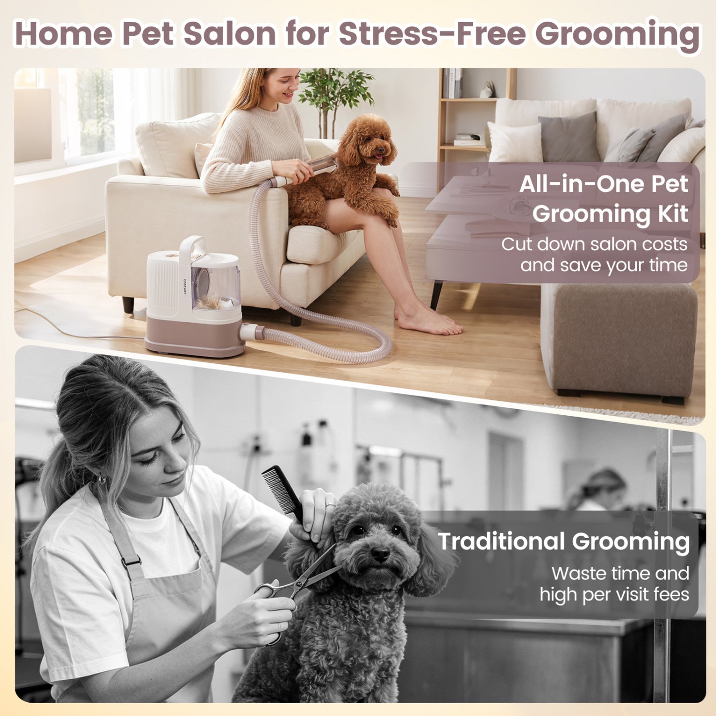 Kit de toilette pour chien à aspiration 9-en-1, 3 modes d'aspiration