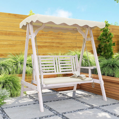 2 Seater Patio Swing With Stand, Canopy & Cushion