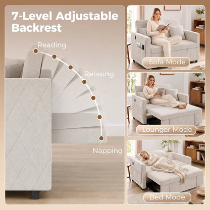 52" Holland Velvet Sofa Bed, USB Ports, Adjustable Backrest, Beige Sofas & Reclining Chairs at Gallery Canada