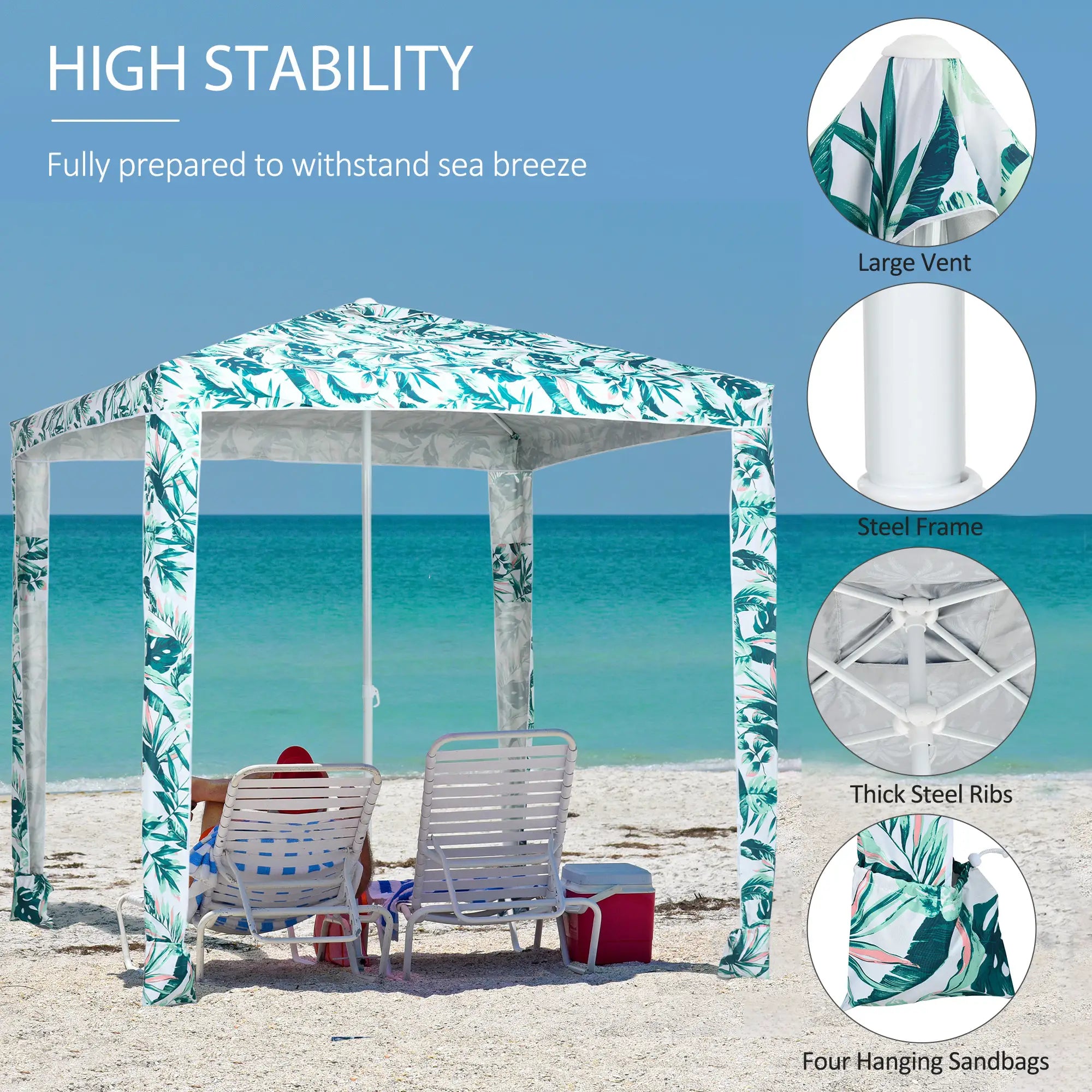 6.5' Beach Umbrella, UV50+ Sun Shade with Sandbags, Green Beach Umbrellas at Gallery Canada