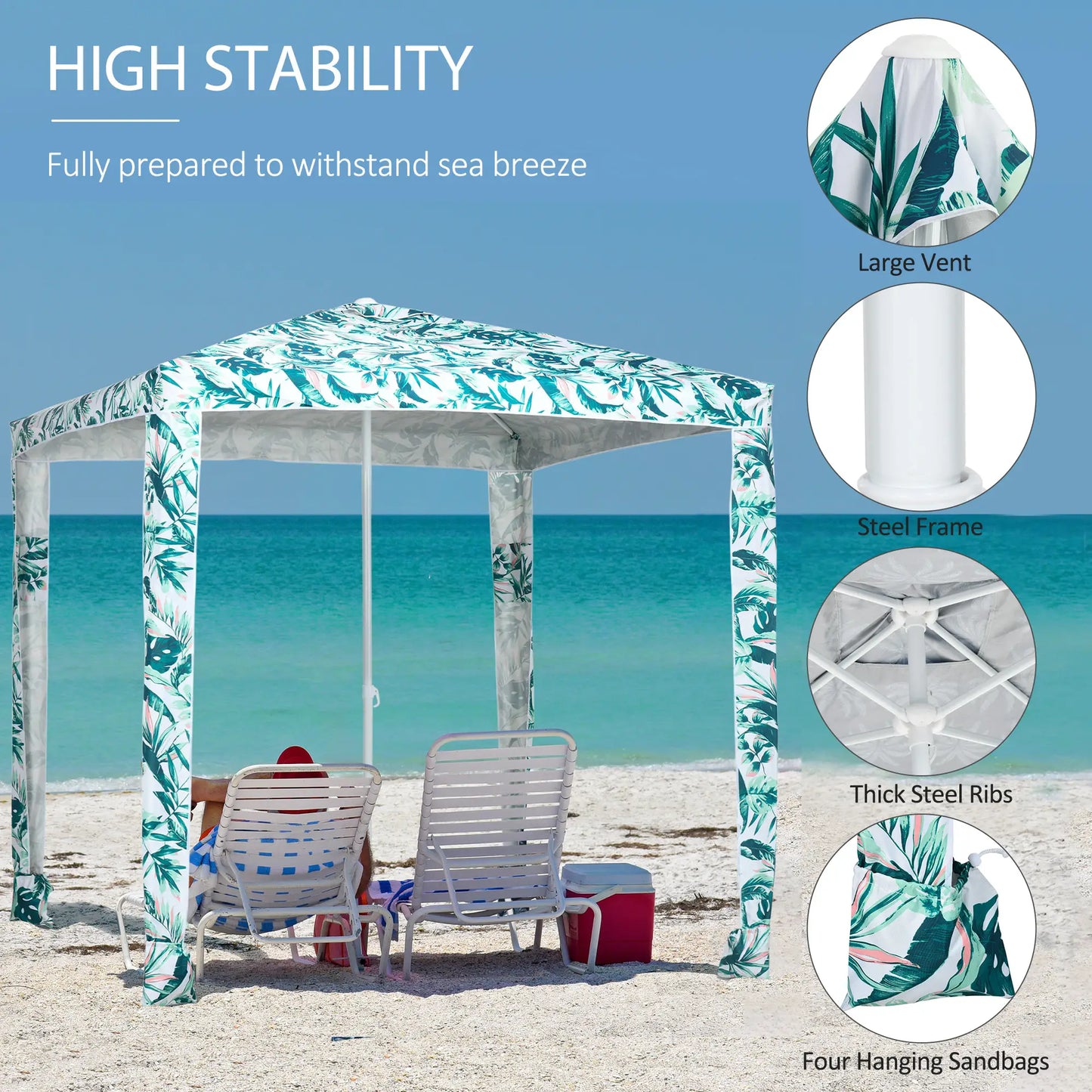 6.5' Beach Umbrella, UV50+ Sun Shade with Sandbags, Green Beach Umbrellas at Gallery Canada