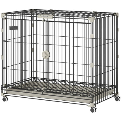 30 Inch Foldable Dog Crate, Metal Cage with Tray & Wheels, Black Dog Cages & Crates Black at Gallery Canada