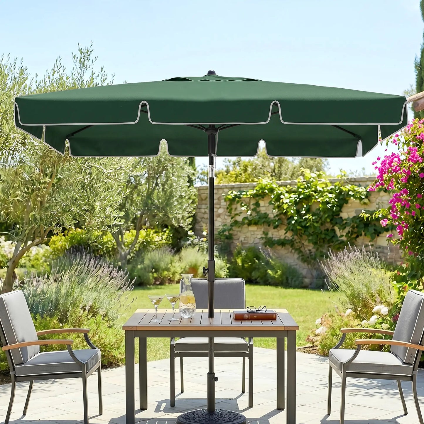 6.5x4ft Rectangle Patio Umbrella, Adjustable Tilt, Green Sun Umbrellas at Gallery Canada