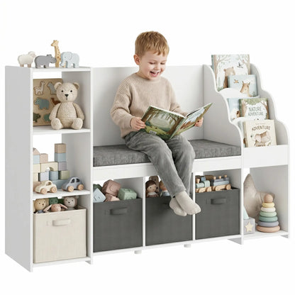 Kids Storage Shelf With Reading Nook, Toy Organizer, 3 Fabric Drawers, undefined Baby & Kids Storage at Gallery Canada