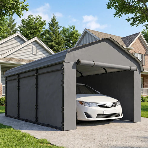 10' x 15' Metal Carport, Heavy Duty Garage Shelter, Light Grey