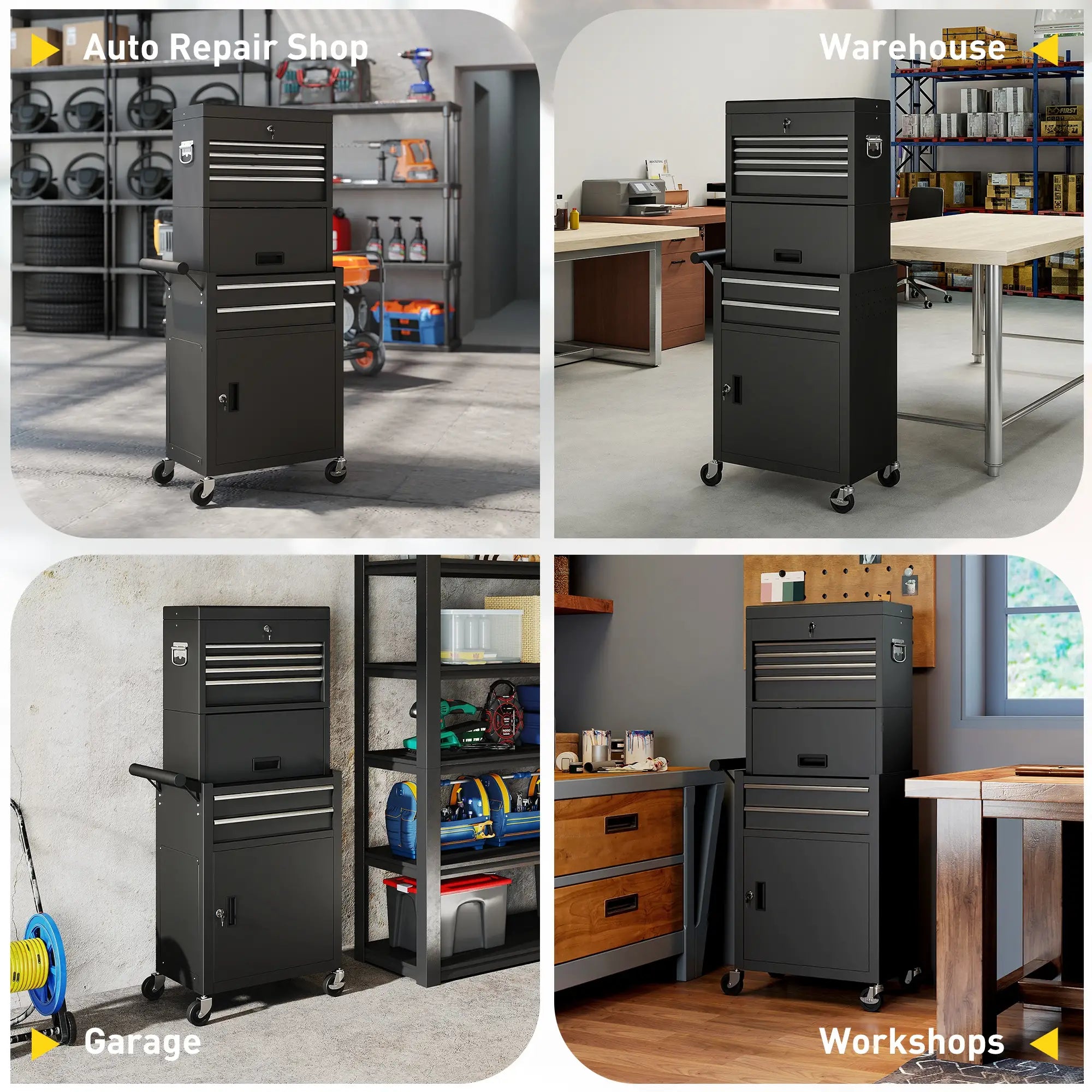 Large Tool Cabinet, 3-in-1 Rolling Chest, Detachable Storage with 6 Drawers and Pegboard, Black Tool Organizers at Gallery Canada