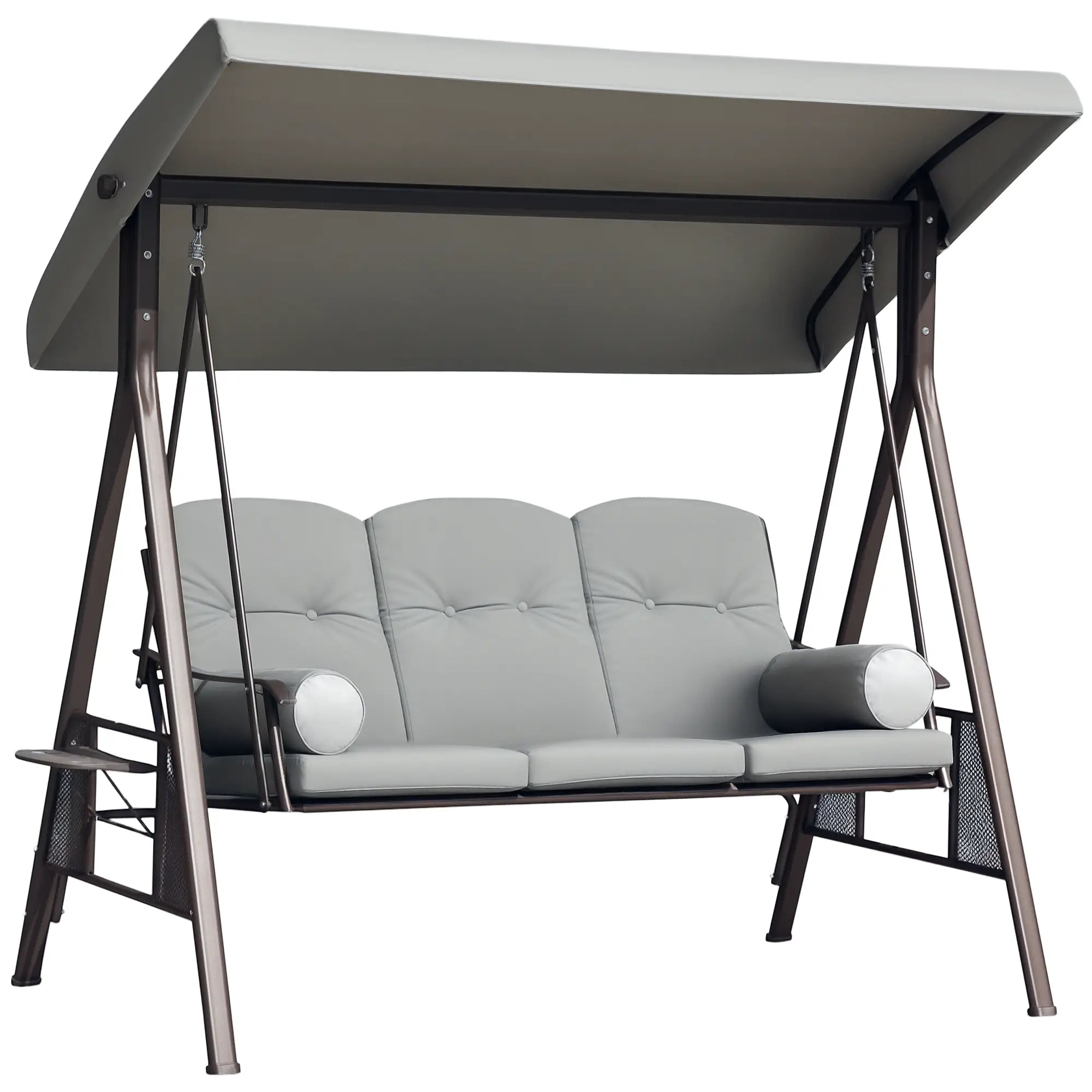 3-Person Steel Canopy Swing, Cushioned Seat, Light Grey Patio Swings with Stand at Gallery Canada