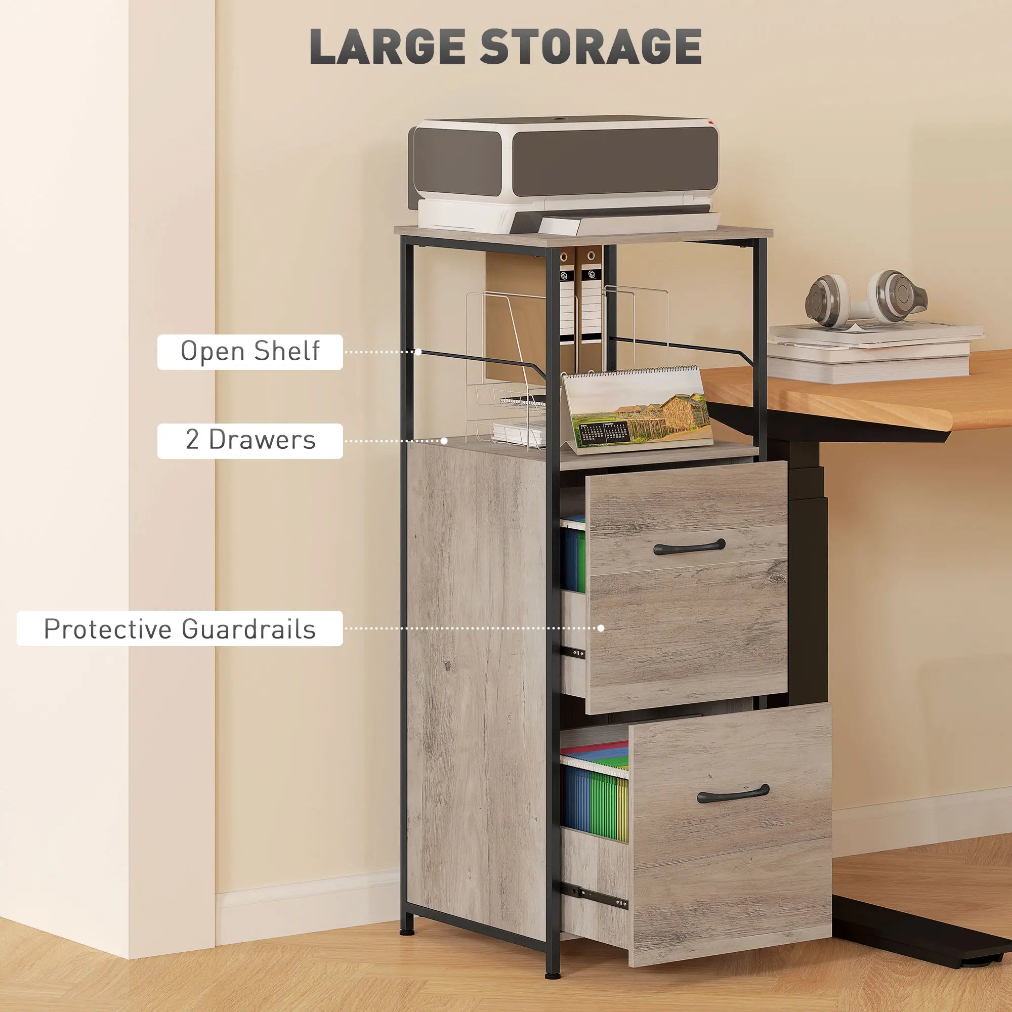 Vertical Filing Cabinet, 2 Drawers, Hanging Bars, Letter and A4 Size, Distressed Grey Office Cabinets & Cupboards at Gallery Canada