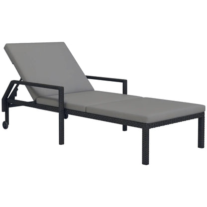Wicker Chaise Lounger, 5-Level Adjustable Backrest, Light Grey Chaise Loungers at Gallery Canada