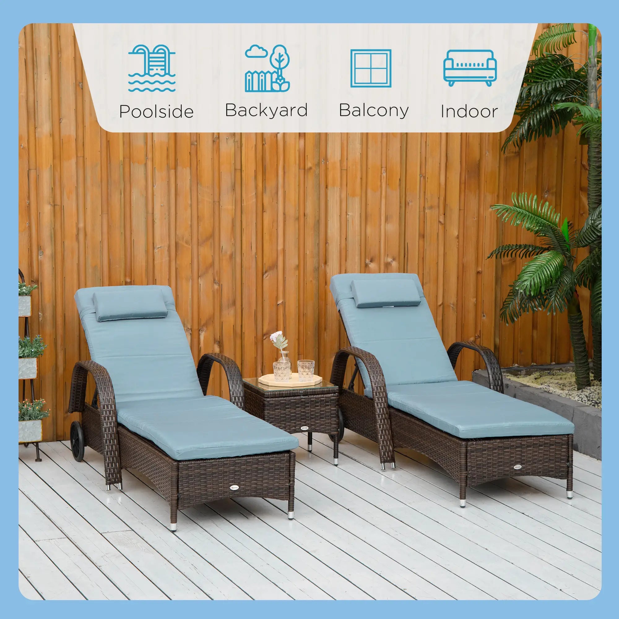 3-Piece Wicker Patio Lounger Set, PE Rattan, Brown/Grey Chaise Loungers at Gallery Canada